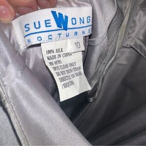 Sue Wong Shimmering Silver Silk Gown